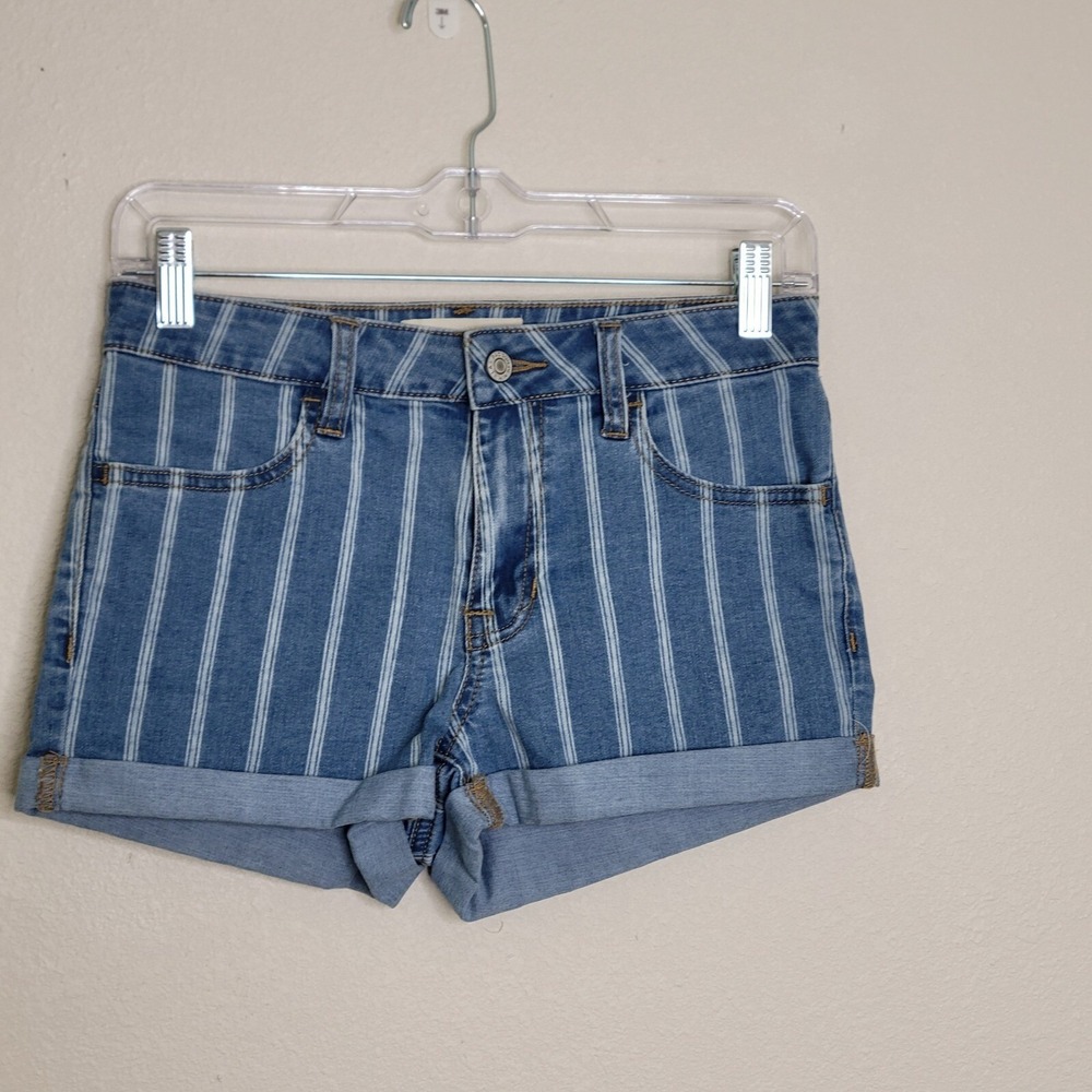 PacSun Blue Vertical-Stripe Denim Shorts